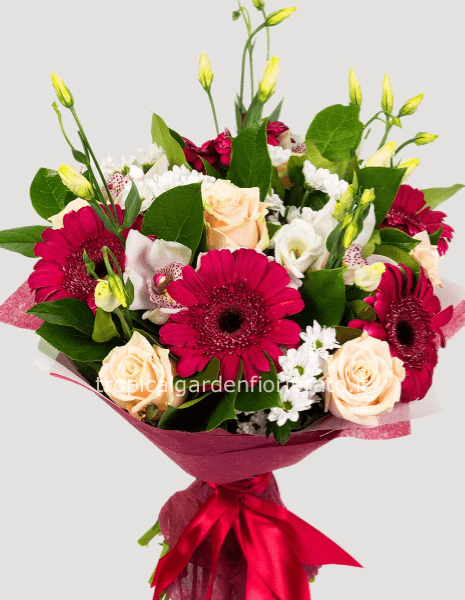 Buoquet fiori misti colore bianco e rosso