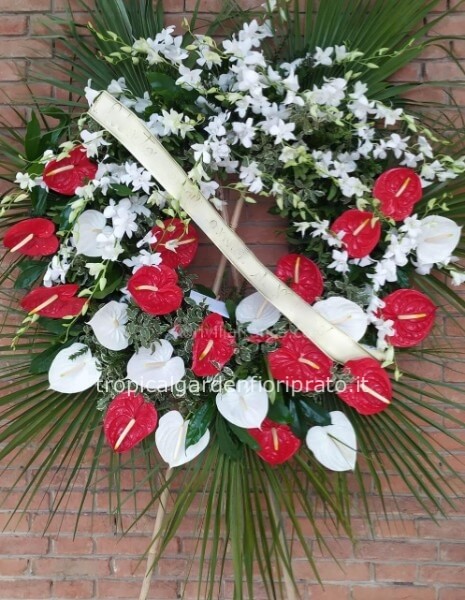 Corona funebre a Prato bianca e rossa