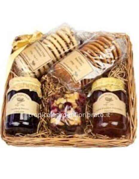 Set benessere con miele, marmellata, tisana e biscotti